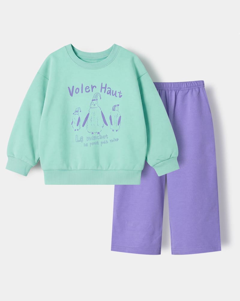 Bộ đồ dài dáng rộng vải nỉ da cá cotton bé gái U1342