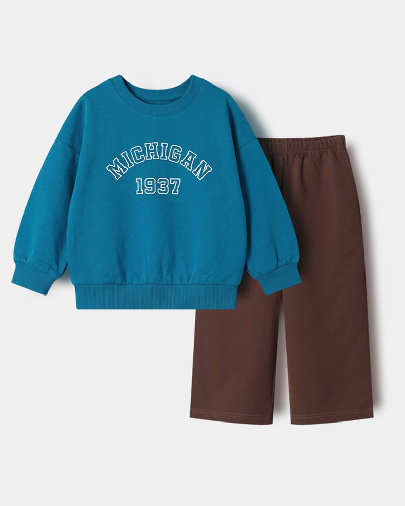 Bộ đồ dài dáng rộng vải nỉ da cá cotton bé trai và bé gái U1344