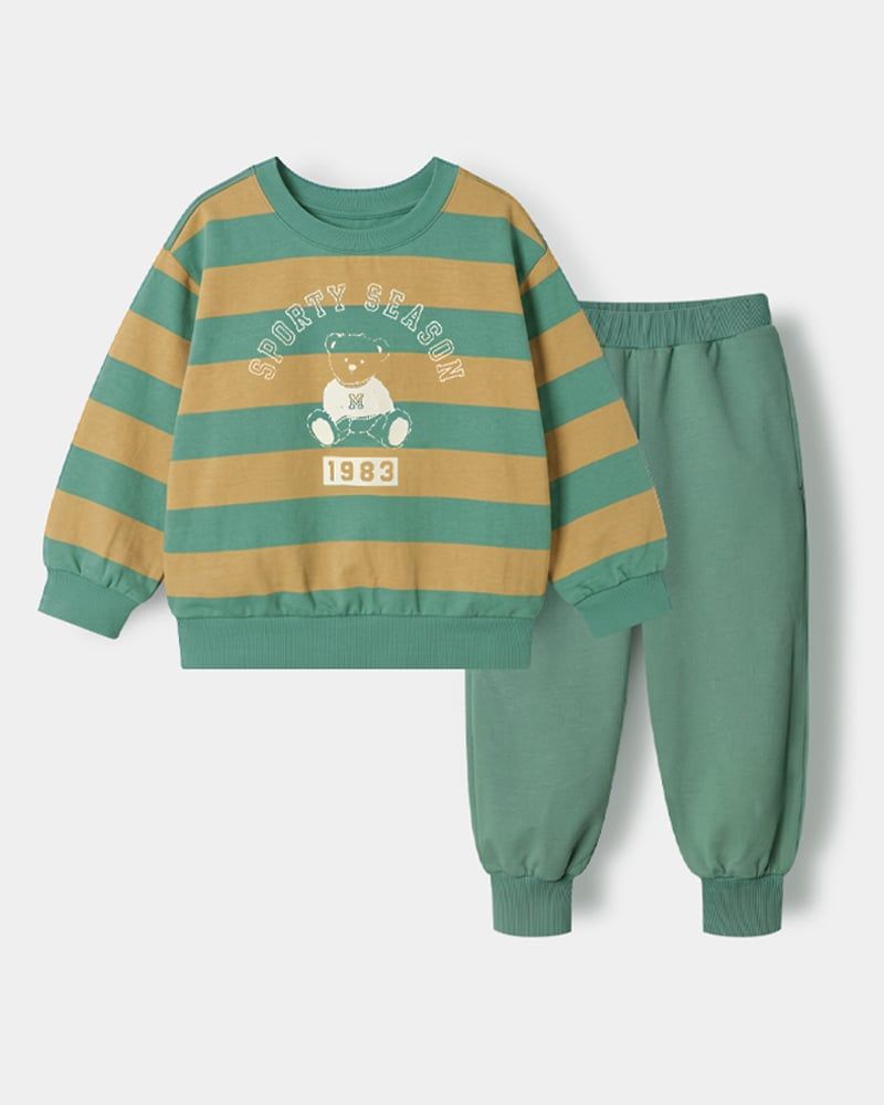Bộ đồ dài dáng rộng vải nỉ da cá cotton bé trai và bé gái U1337
