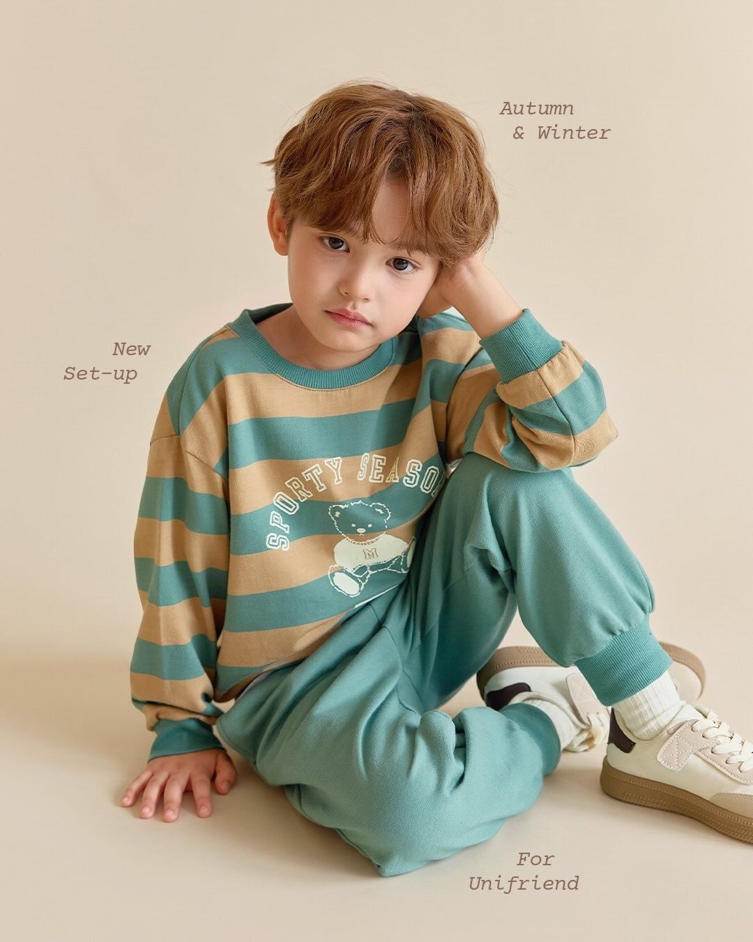 Bộ đồ dài dáng rộng vải nỉ da cá cotton bé trai và bé gái U1337