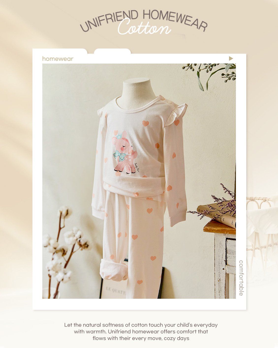 Bộ đồ dài dáng rộng cotton mịn bé gái U1252