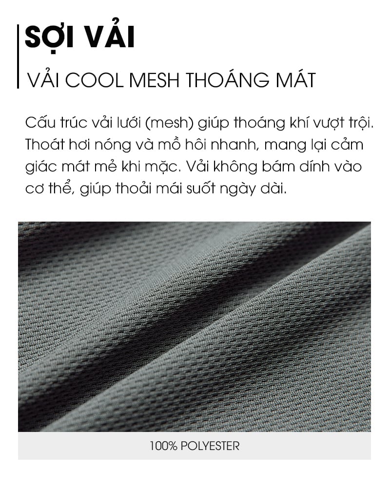 Quần cargo vải lưới thể thao PolyMesh siêu thoáng khí, mỏng nhẹ U950N