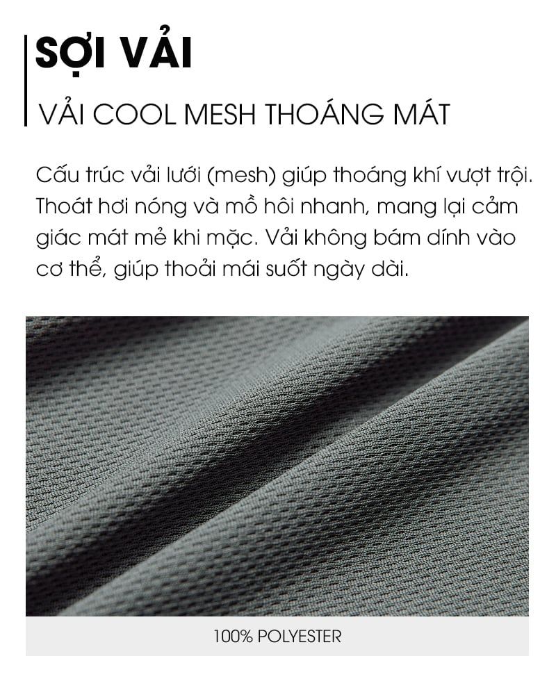 Quần cargo vải lưới thể thao PolyMesh siêu thoáng khí, mỏng nhẹ U950N