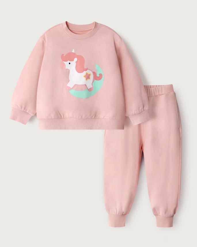 Bộ đồ dài dáng rộng vải nỉ da cá cotton bé gái U1282
