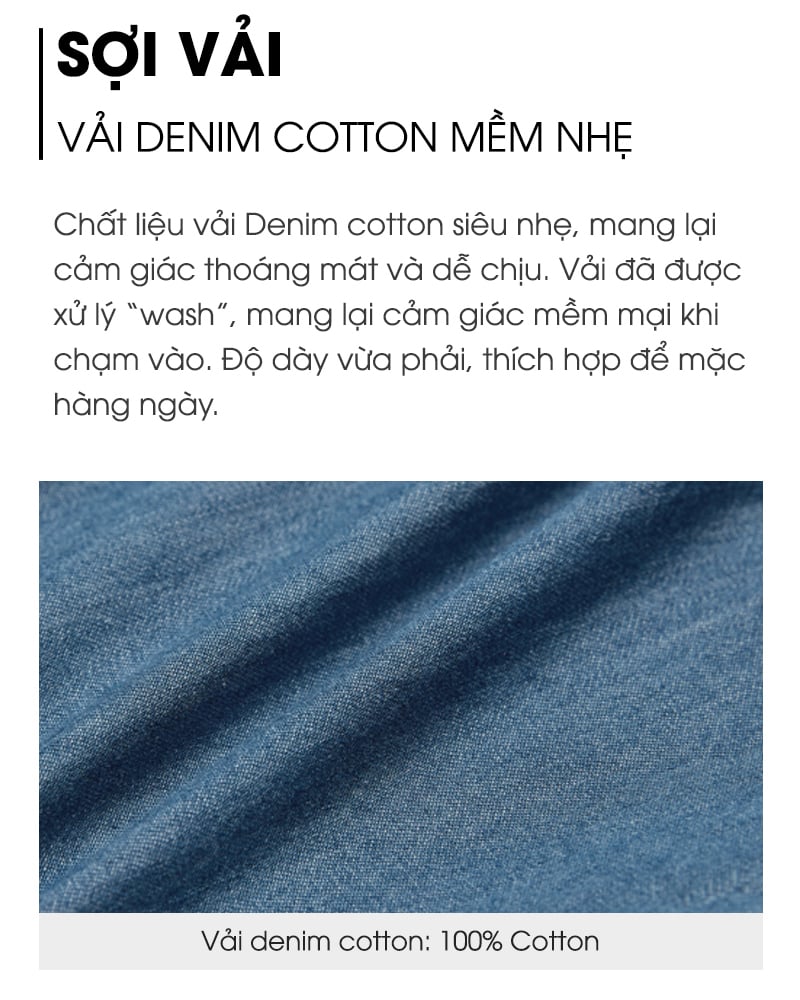 Quần short siêu nhẹ vải denim cotton mỏng mềm mại U950X