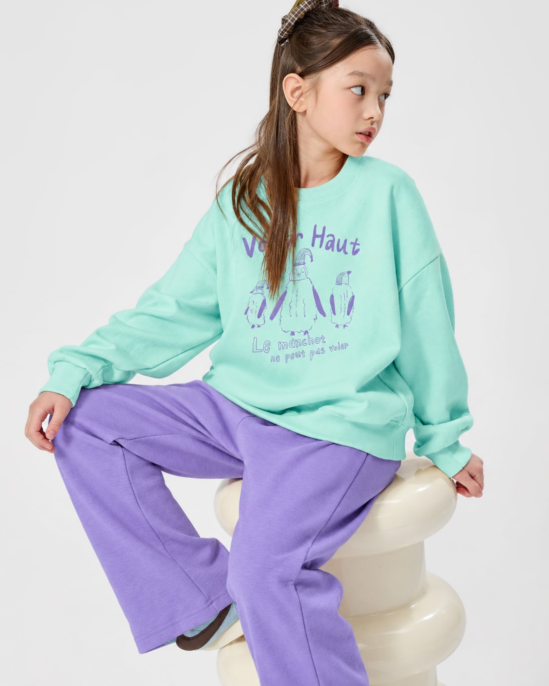 Bộ đồ dài dáng rộng vải nỉ da cá cotton bé gái U1342