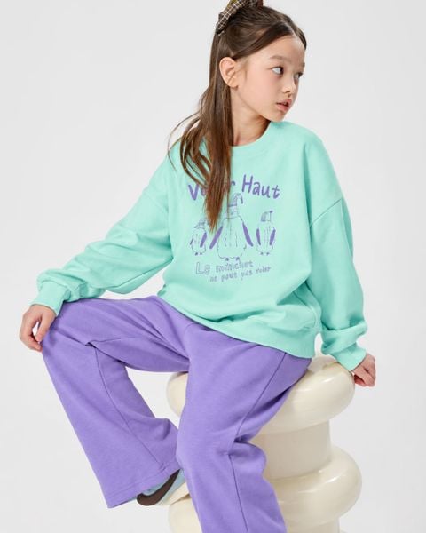 Bộ đồ dài dáng rộng vải nỉ da cá cotton bé gái U1342