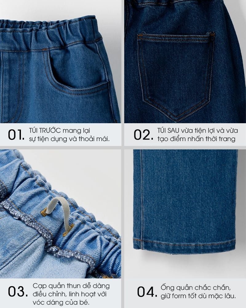 Quần jean dài ống suông co giãn bé trai và bé gái U950H