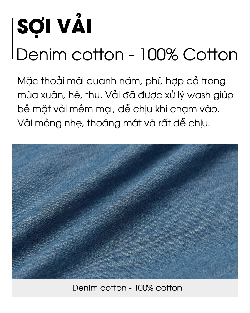 Quần dài siêu nhẹ vải denim cotton dáng suông, mỏng mềm mại U950Q