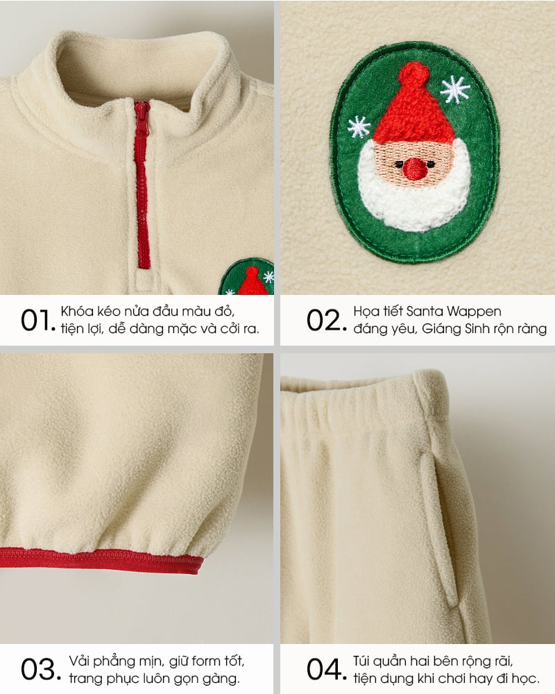 Bộ dài tay nỉ lông cừu dày ấm cho bé trai và bé gái U1296