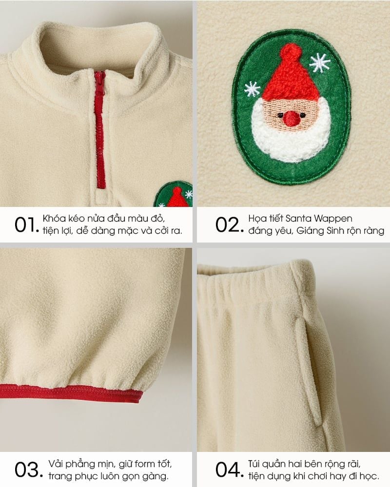 Bộ dài tay nỉ lông cừu dày ấm cho bé trai và bé gái U1296