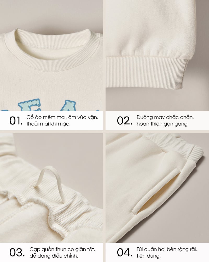 Bộ dài tay nỉ bông dày ấm cho bé trai và bé gái U1298