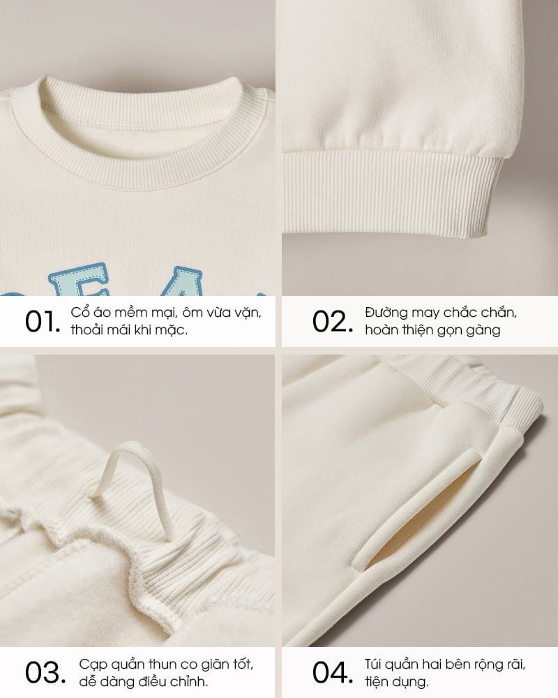 Bộ dài tay nỉ bông dày ấm cho bé trai và bé gái U1298