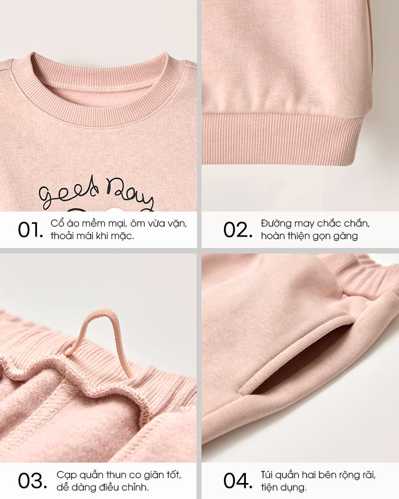 Bộ dài tay nỉ bông dày ấm cho bé gái U1302