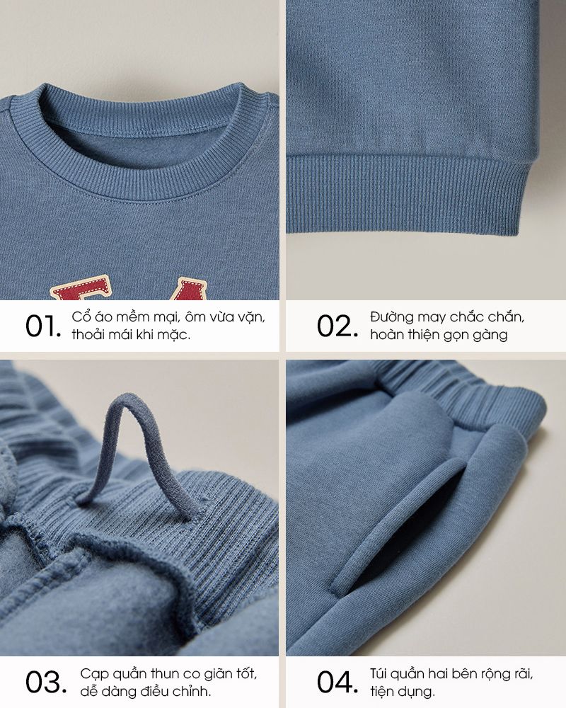 Bộ dài tay nỉ bông dày ấm cho bé trai và bé gái U1299