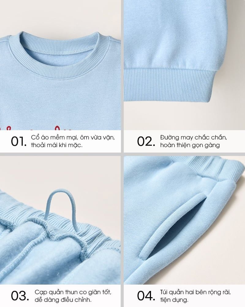 Bộ dài tay nỉ bông dày ấm cho bé trai và bé gái U1300