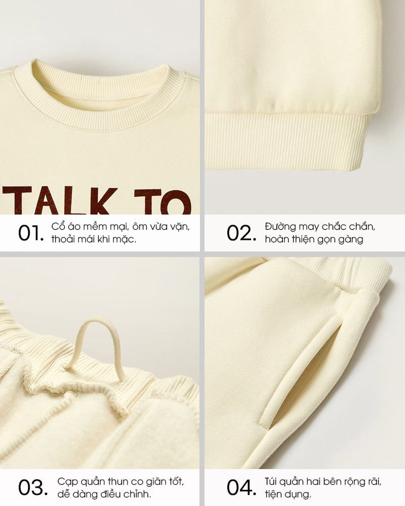 Bộ dài tay nỉ bông dày ấm cho bé trai và bé gái U1301