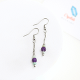 bông tai thạch anh tím kết hợp đá amazonite năng lượng bình yên