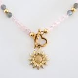 Dây Chuyền choker đá thạch anh hồng rose quartz & xà cừ Labradorite