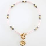 Dây Chuyền choker đá thạch anh hồng rose quartz & xà cừ Labradorite