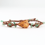 Vòng tay macrame Thạch Anh Vàng thô kết hợp Green Aventurine – Năng lượng thịnh vượng