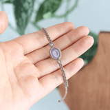 Vòng tay macrame Blue Lace Agate kết hợp đá Xà Cừ – Bình Yên Và sáng tạo