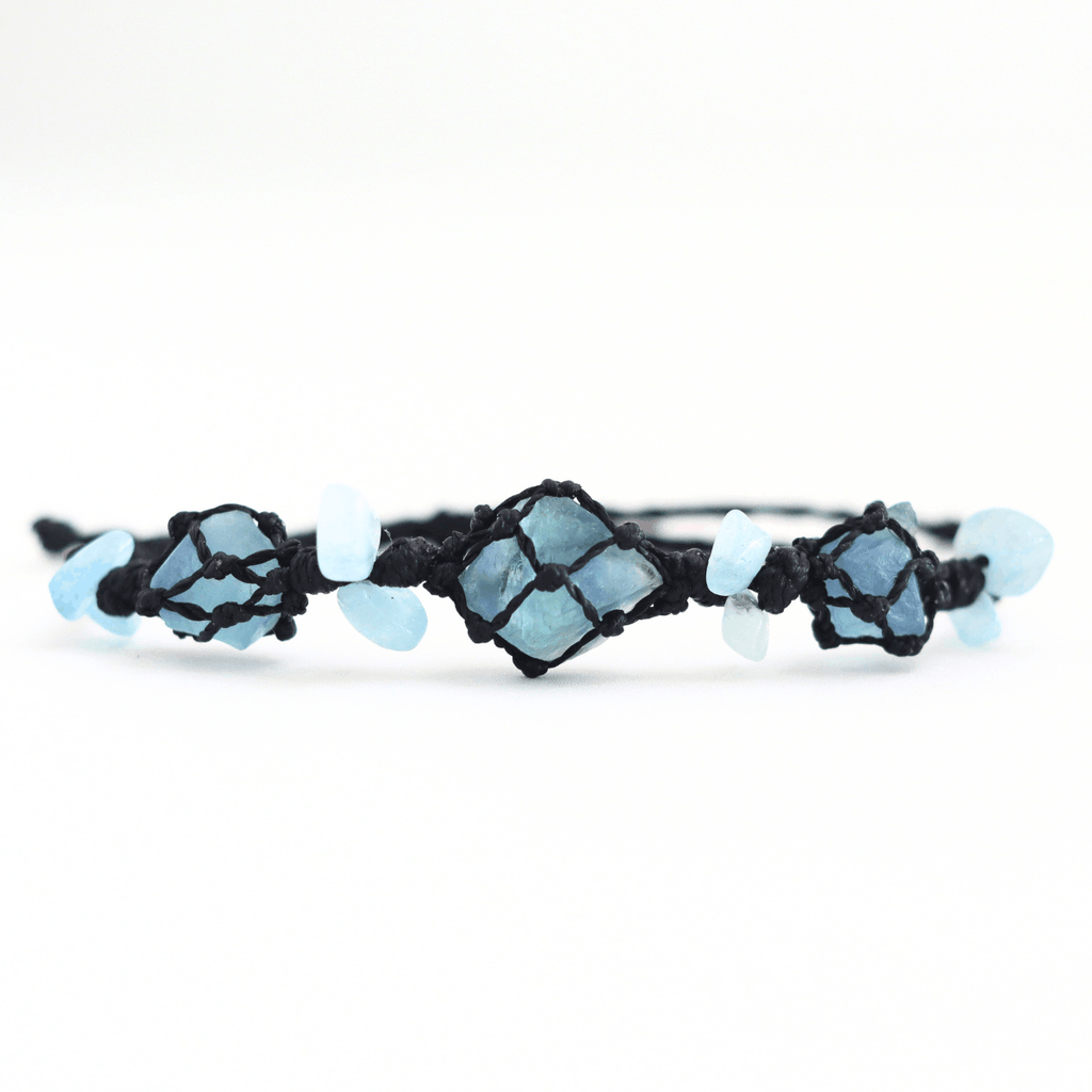 Vòng tay macrame Ocean Fluorite kết hợp Aquamarine – Năng lượng từ đại dương