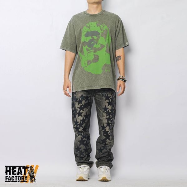  Bape Tee Ape Head Heavy Washed Relaxed Fit (Olivedrab) 