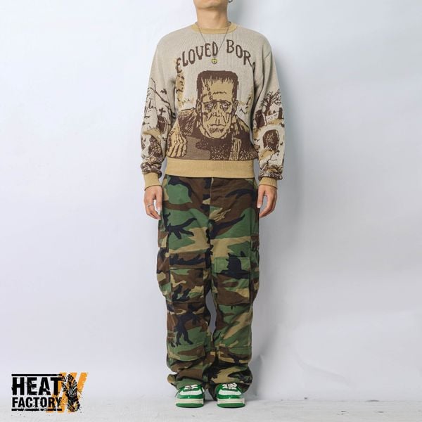  Kapital Knit Sweater 8G Jacquard Vintage Crew (Brown) 