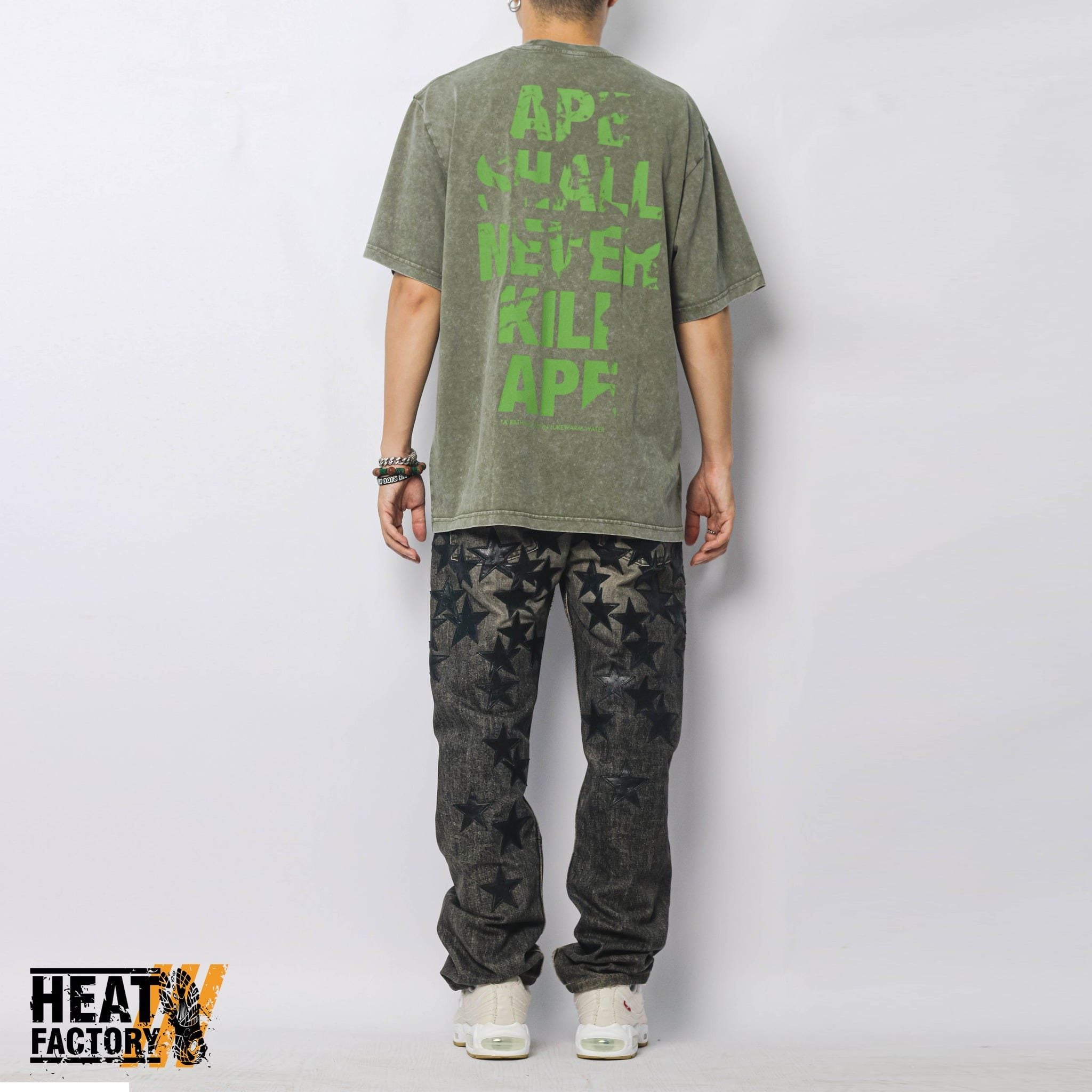  Bape Tee Ape Head Heavy Washed Relaxed Fit (Olivedrab) 