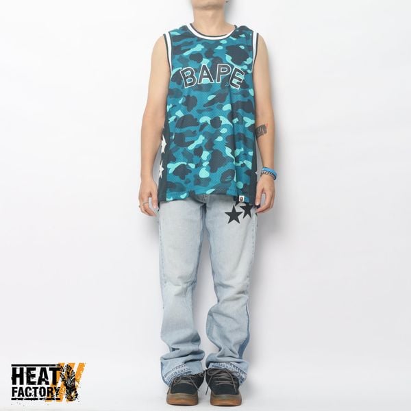 Bape Tank Top Color Camo Mesh Logo Relaxed Fit (Emerald) 
