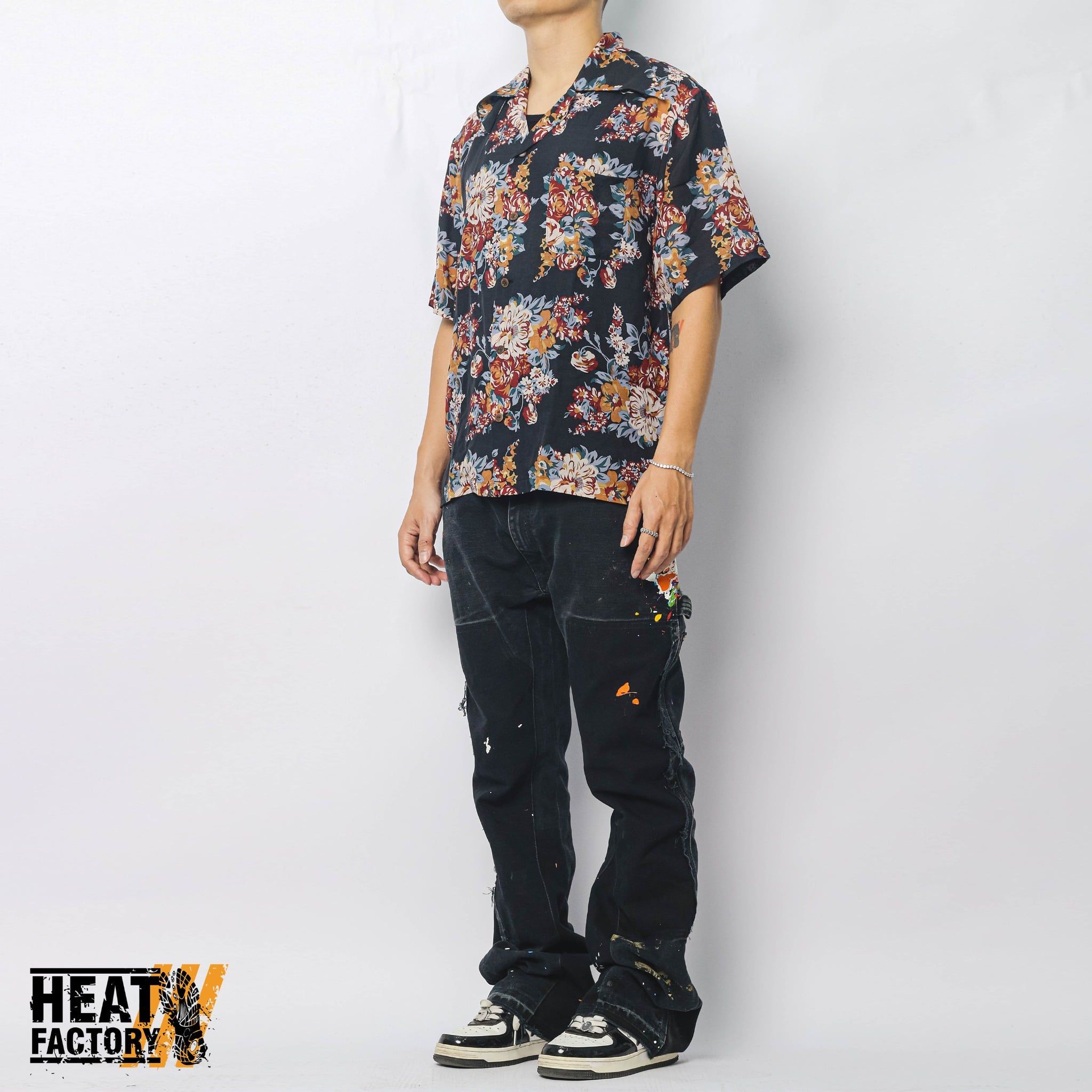  Kapital S Silk Rayon Champetre Maria Wrangle Collar Aloha Shirt (Black) 