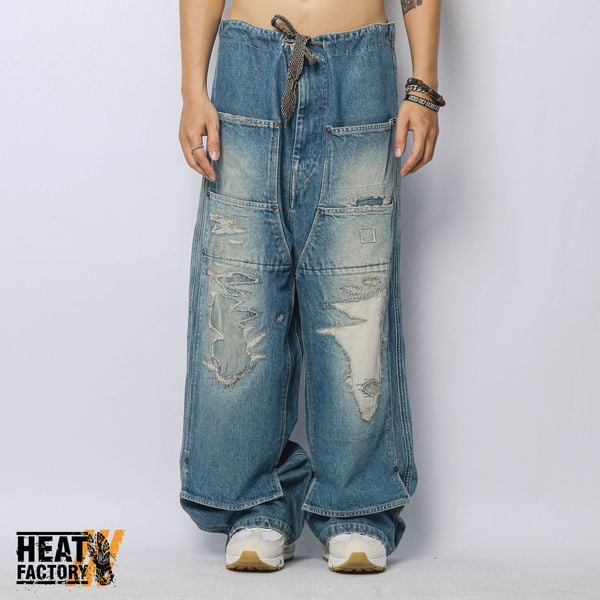  Kapital Baggy Pants 14OZ Denim W-Knee (Blue) 