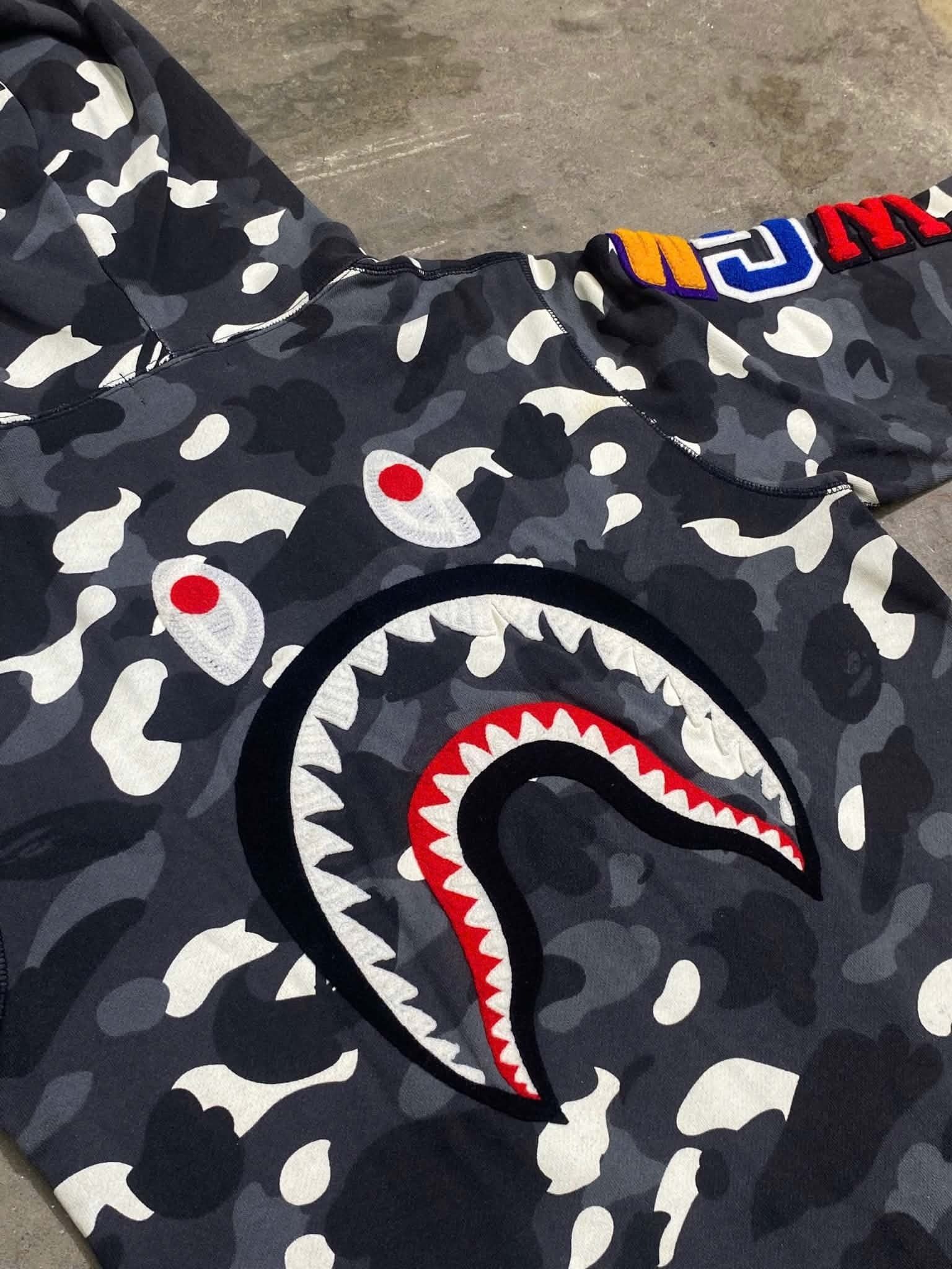  Bape Hoodie City Camo Shark Full Zip (Black) (Used) 