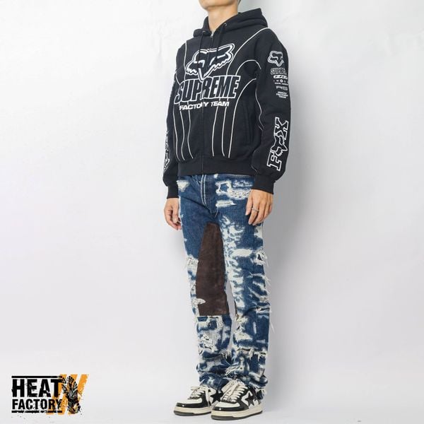  Supreme Hoodie Zip Fox Racing (Black) 