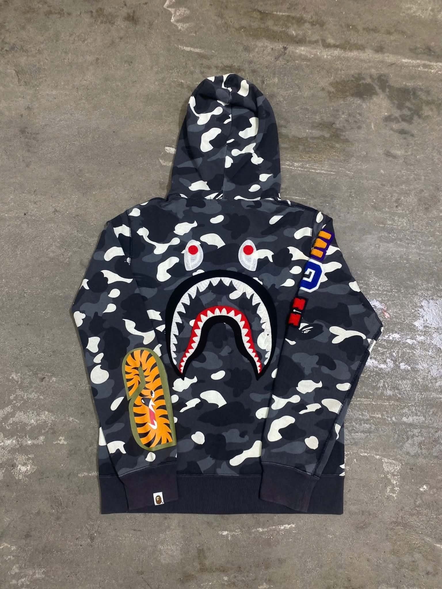  Bape Hoodie City Camo Shark Full Zip (Black) (Used) 