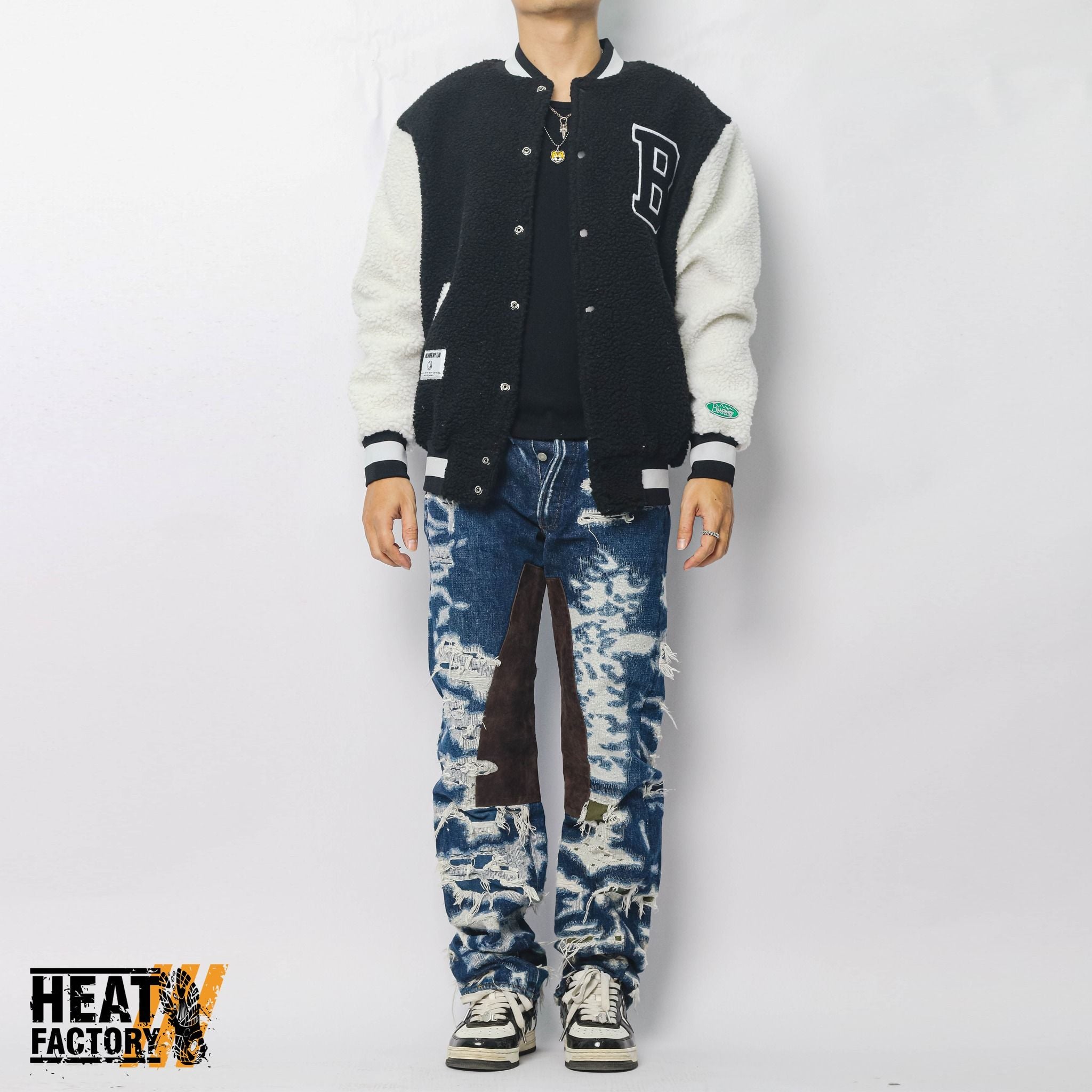  Billionaire Boys Club x Manastash Boa Varsity Jacket With Badges Arch Logo (Black/White) 