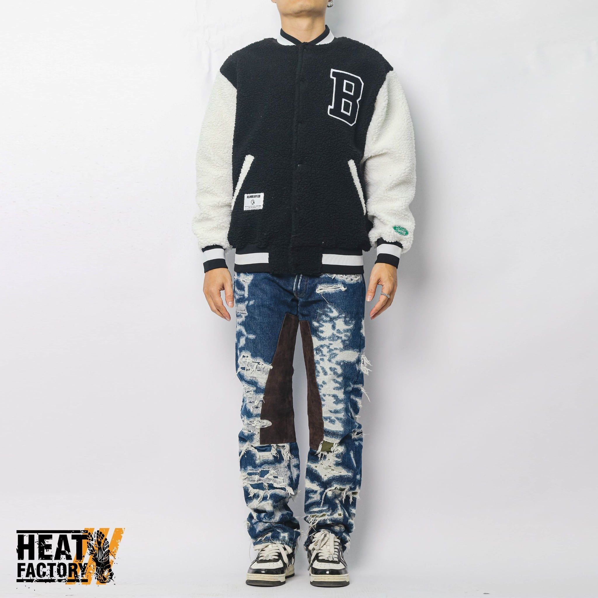  Billionaire Boys Club x Manastash Boa Varsity Jacket With Badges Arch Logo (Black/White) 