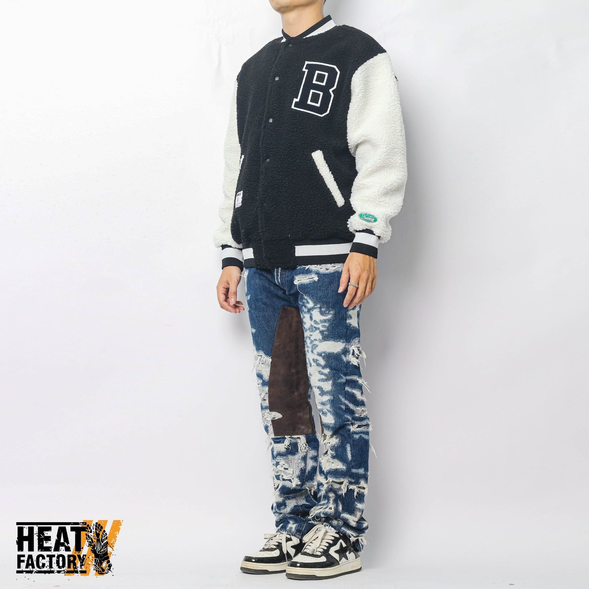  Billionaire Boys Club x Manastash Boa Varsity Jacket With Badges Arch Logo (Black/White) 