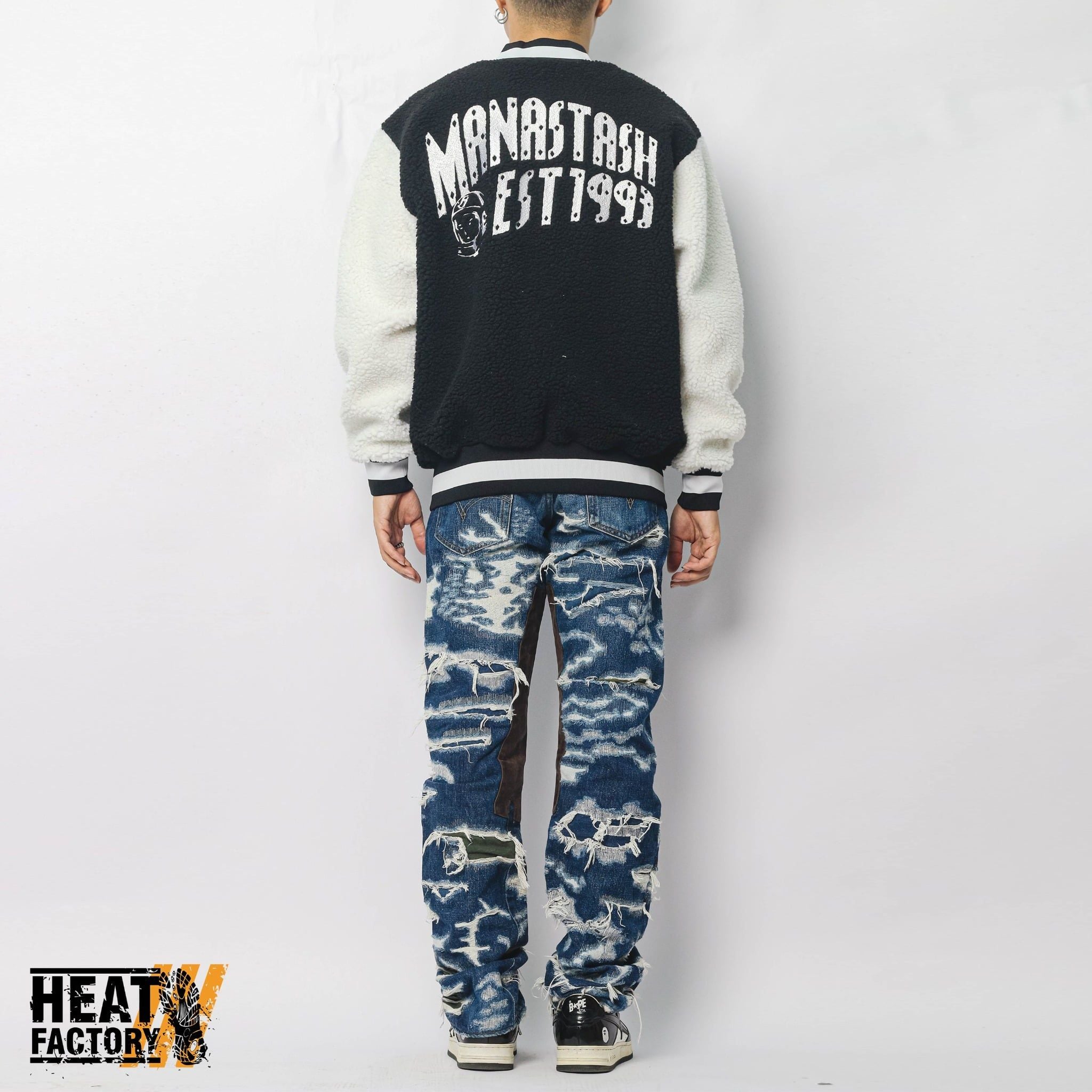  Billionaire Boys Club x Manastash Boa Varsity Jacket With Badges Arch Logo (Black/White) 