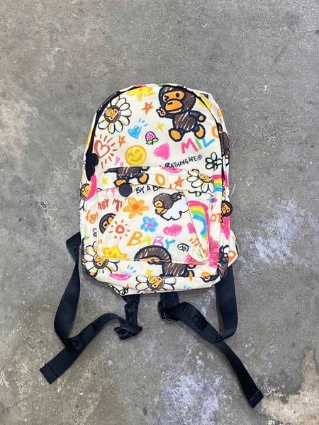  Bape Baby Milo Print Medium Backpack (White) 