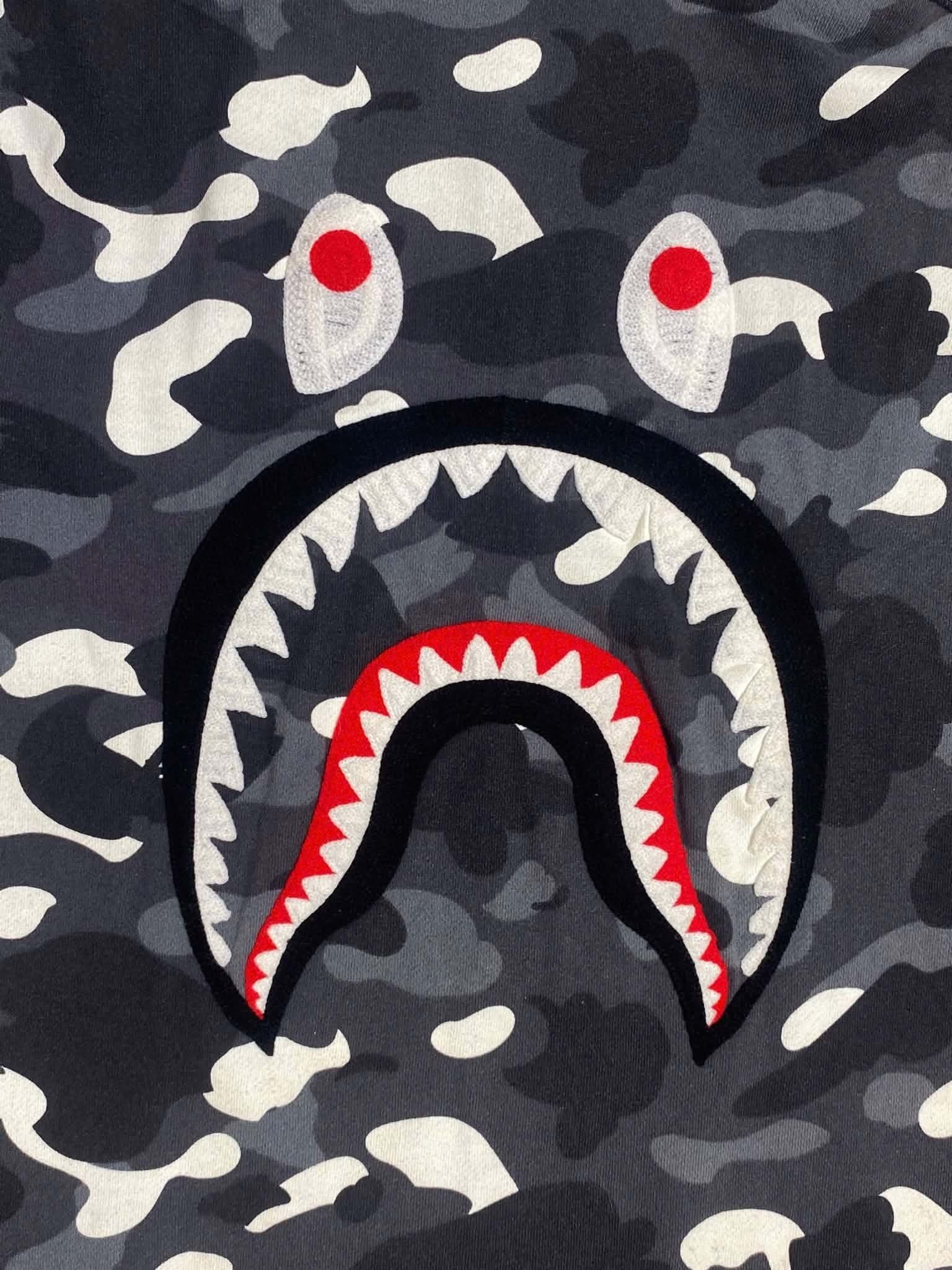  Bape Hoodie City Camo Shark Full Zip (Black) (Used) 