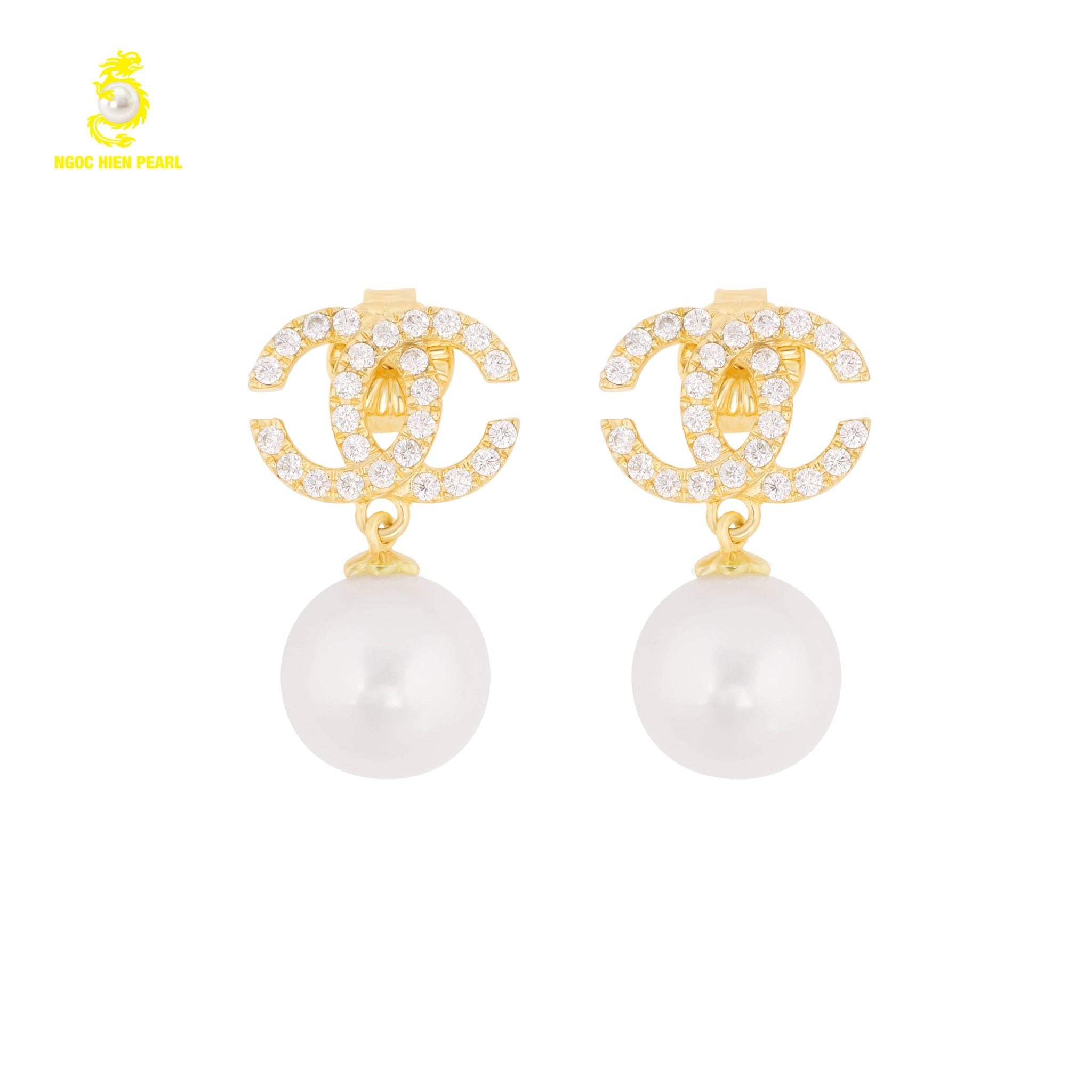  Bông tai ngọc trai thiết kế kiểu dáng chanel kết hợp vàng 18K GDE306 