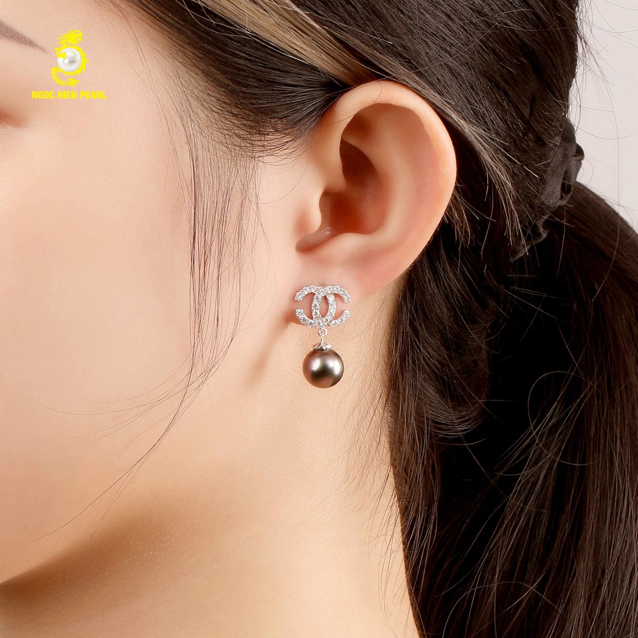  Bông tai ngọc trai thiết kế kiểu dáng chanel kết hợp vàng 18K GDE306 