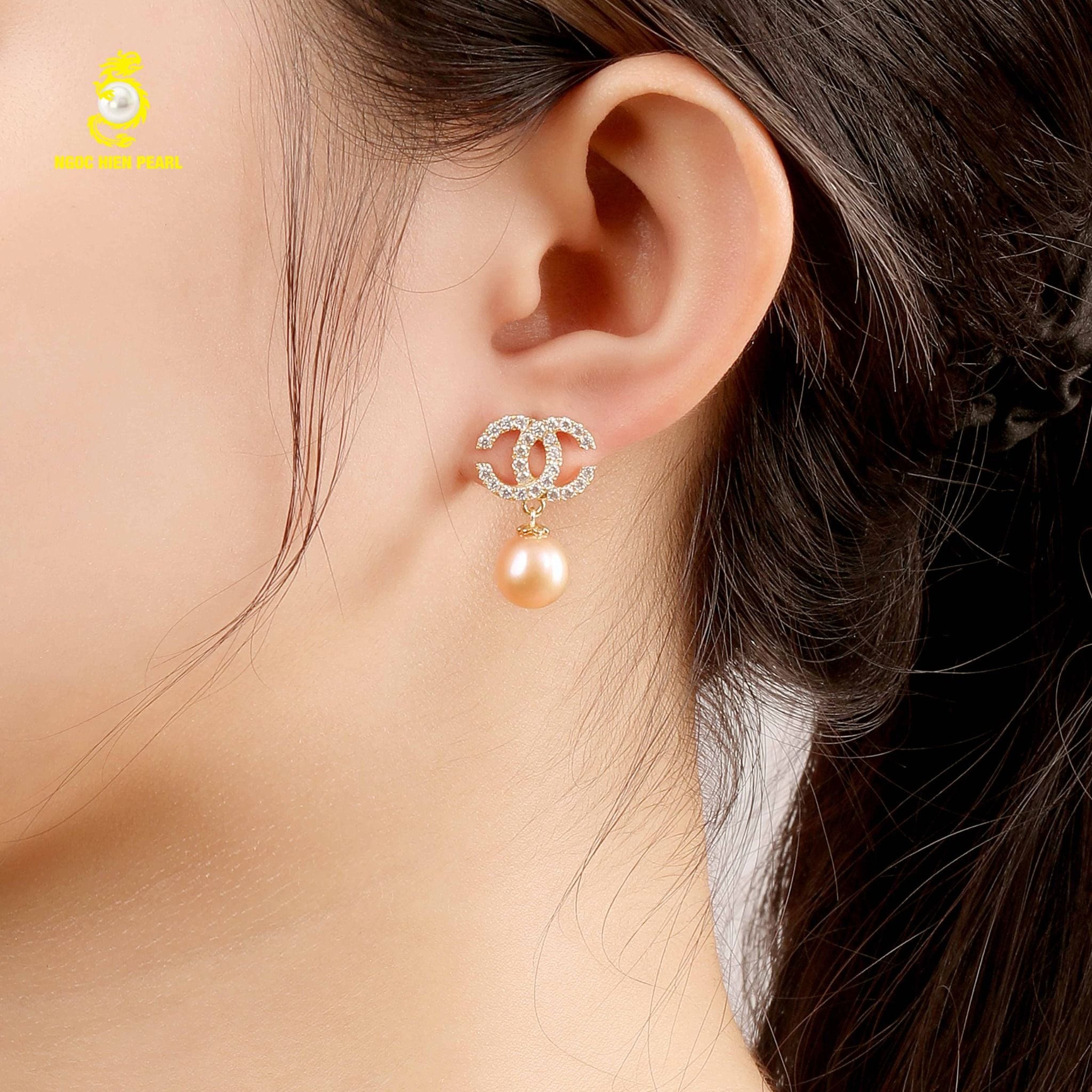  Bông tai ngọc trai thiết kế kiểu dáng chanel kết hợp vàng 18K GDE306 