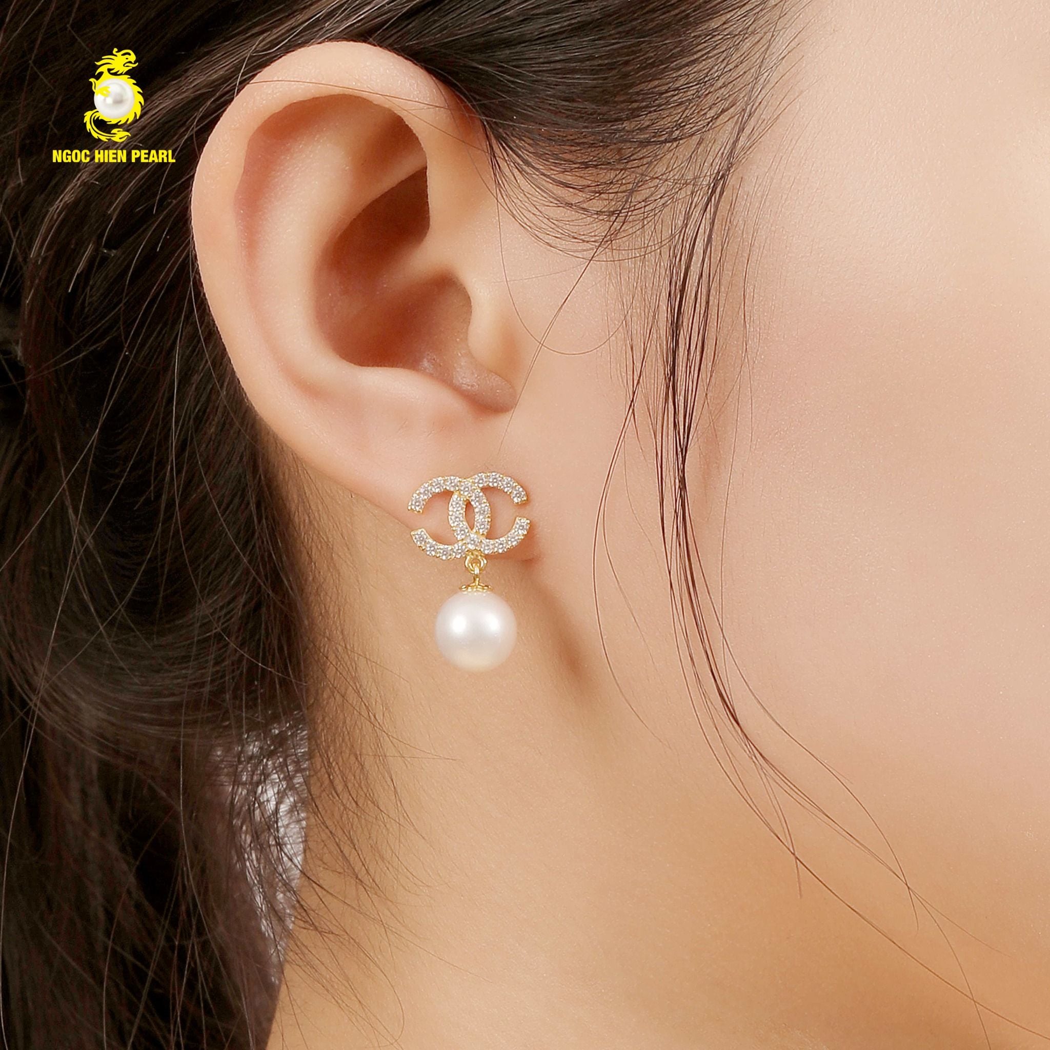  Bông tai ngọc trai thiết kế kiểu dáng chanel kết hợp vàng 18K GDE306 