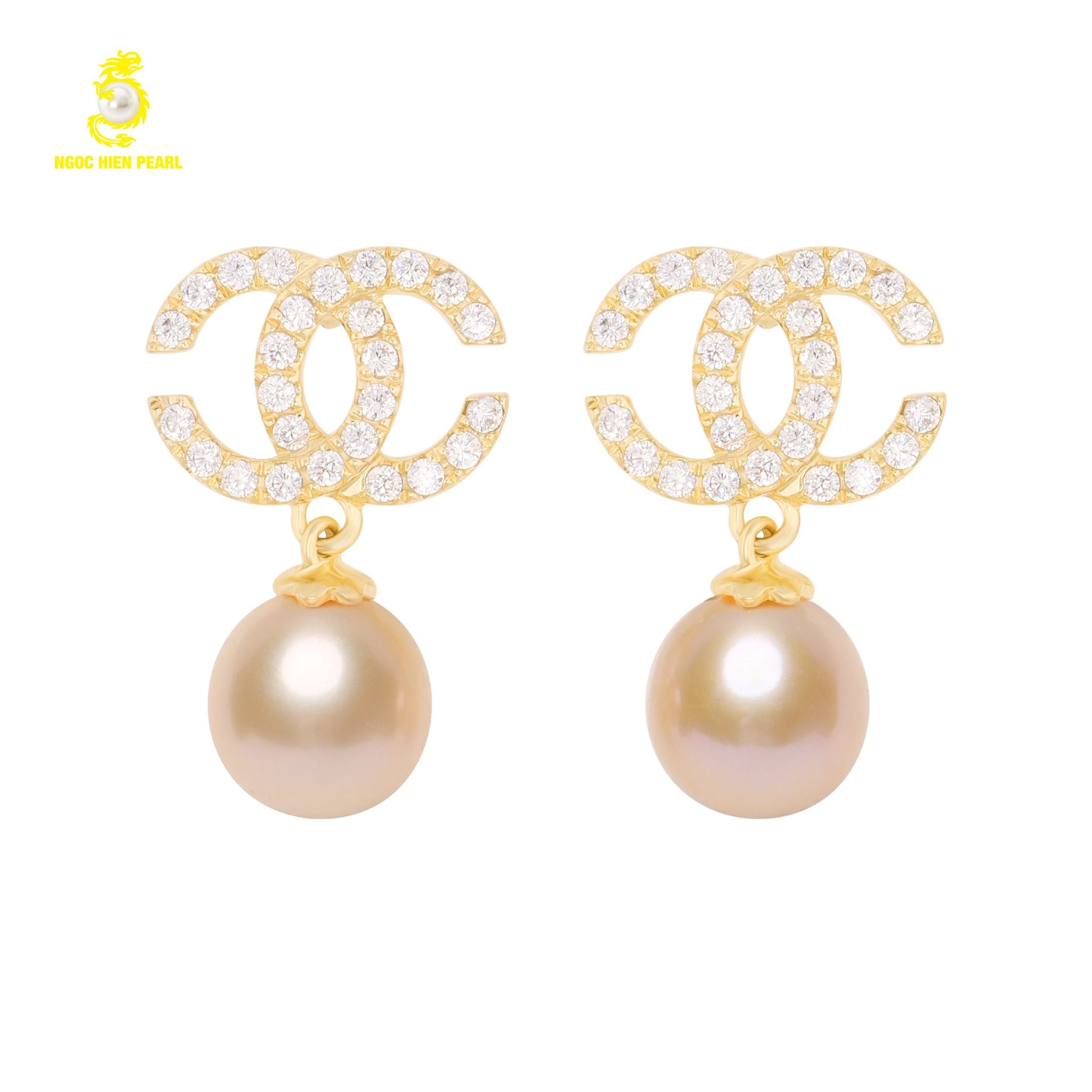  Bông tai ngọc trai thiết kế kiểu dáng chanel kết hợp vàng 18K GDE306 