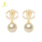  Bông tai ngọc trai thiết kế kiểu dáng chanel kết hợp vàng 18K GDE306 