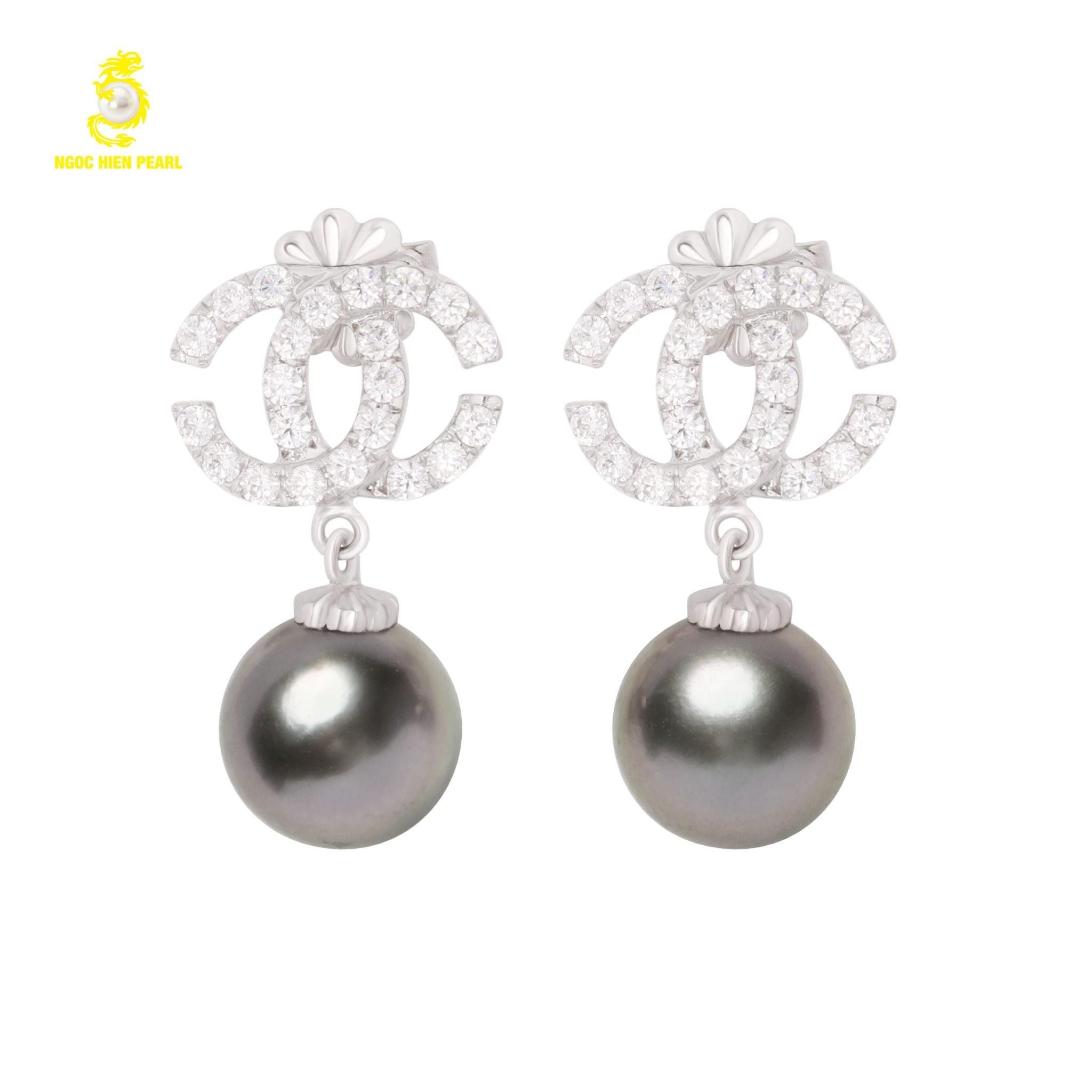  Bông tai ngọc trai thiết kế kiểu dáng chanel kết hợp vàng 18K GDE306 