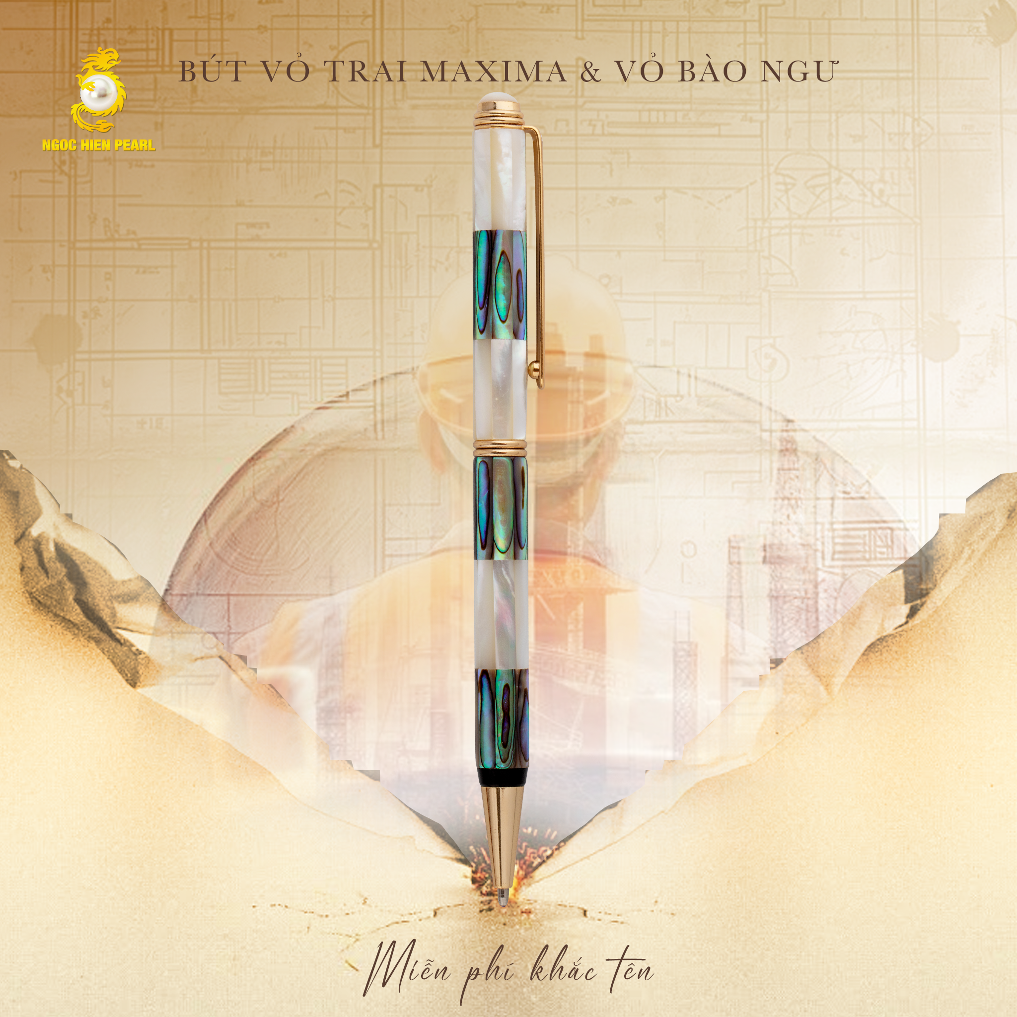  Bút vỏ trai Maxima - Bào ngư mạ vàng PPS006 